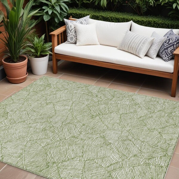 Homeroots 8' X 10' Green And Ivory Floral Washable Indoor Outdoor Area Rug 594620 - main