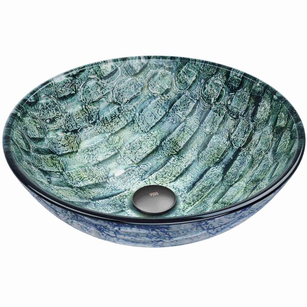 Vigo Giovanni Oceania Blue Glass 17 in. L x 17 in. W x 6 in. H Round Vessel Bathroom Sink VG07049 - main