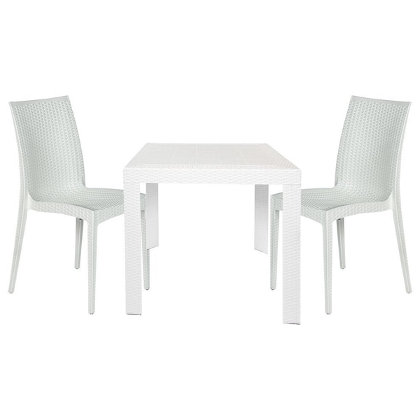 Leisuremod Mace 3-Piece Outdoor Dining Set, Plastic Square Table & 2 Stackable Chairs, White MT31C19WH2 - main
