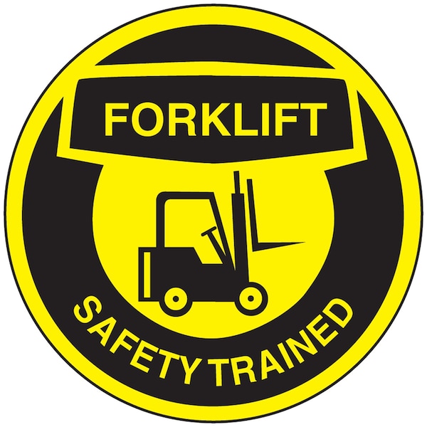 Accuform Hard Hat Sticker, 214 in Length, 214 in Width, FORKLIFT SAFETY TRAINED Legend, Adhesive Vinyl LHTL336 - main