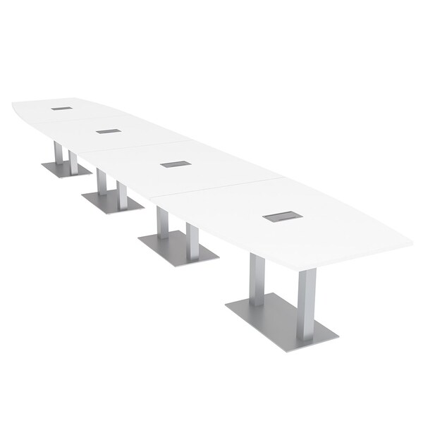 Skutchi Designs Boat Conference Table With Power Unit, 48 in W, 240 in L, White HAR-BOT-48x240-DOU-W960-ESIL - main