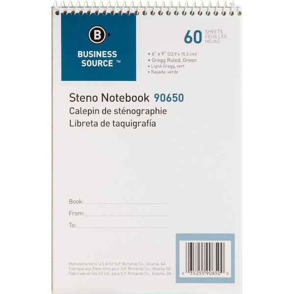 Business Source Green Tint Steno Notebook, Green, 12PK BSN90650PK - main