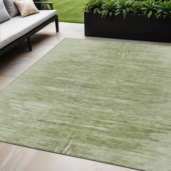 Homeroots 5' X 8' Artichoke Green And Fern Green Abstract Washable Indoor Outdoor Area Rug 587621 - main