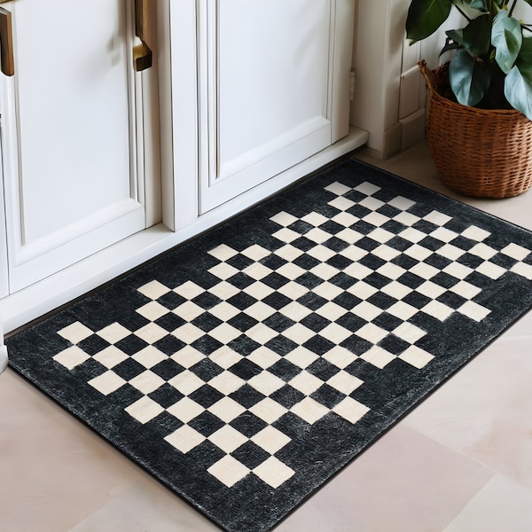 World Rug Gallery Contemporary Checkered Border Washable Non Slip Area Rug 2 ft x 3 ft Black WR81BLACK2X3 - main