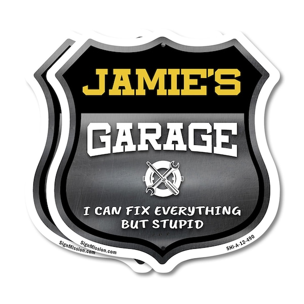 Signmission Jamie's Garage I Can Fix Everything But Stupid, 12 inch X 12 inch, Aluminum Metal Sign, 2PK SHI-A-2PACK-12-490-JAMIE - main