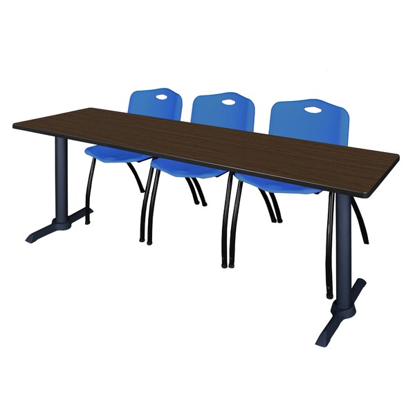 Regency Cain T-Base Training Seminar Table W/ 3 M Stack Chairs, 84 in W, 24 in L, Neo Walnut MTRCT8424NW47BE - main