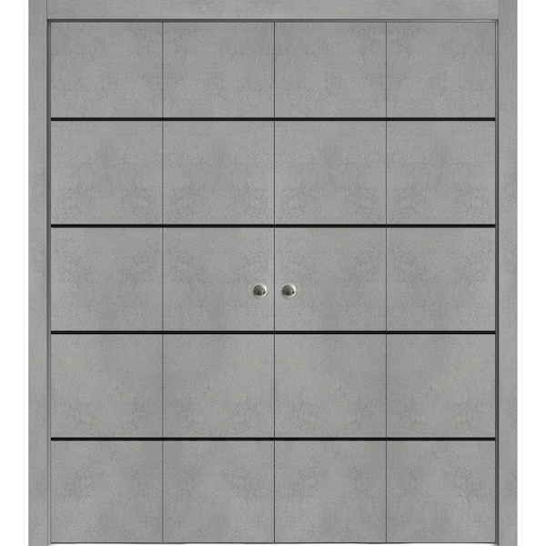 Sartodoors Sliding Closet Double Bi-fold Doors, Planum 0015 Concrete and Aluminum Strips, Sturdy Tracks Moldin PLANUM0015DBF-BTN-96 x 80 (4* 24x80) - main