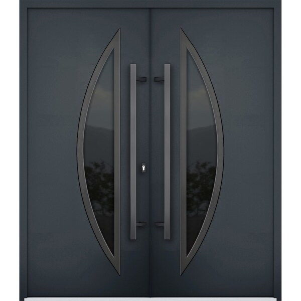 Vdomdoors Steel Double Doors Deux 6501 Anthracite Stainless Inserts Single Modern Painted DEUX6501DEXD-BLK-RH-W72 x H80 - main