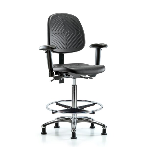 Blue Ridge Ergonomics Bench Chair, Poly, Hi, Med Bk, CF Gld, 6-Way Adjustable, 24-1/2" to 33-1/2" Height, Blue, Black BR-PHBCH-MB-CR-T1-A1-CF-RG - main