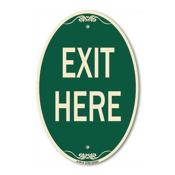 Signmission Parking Lot Sign Exit Here, 12 Inch X 18 Inch Architectural Oval, Heavy Gauge Aluminum A-OV-G-1218-23424 - main