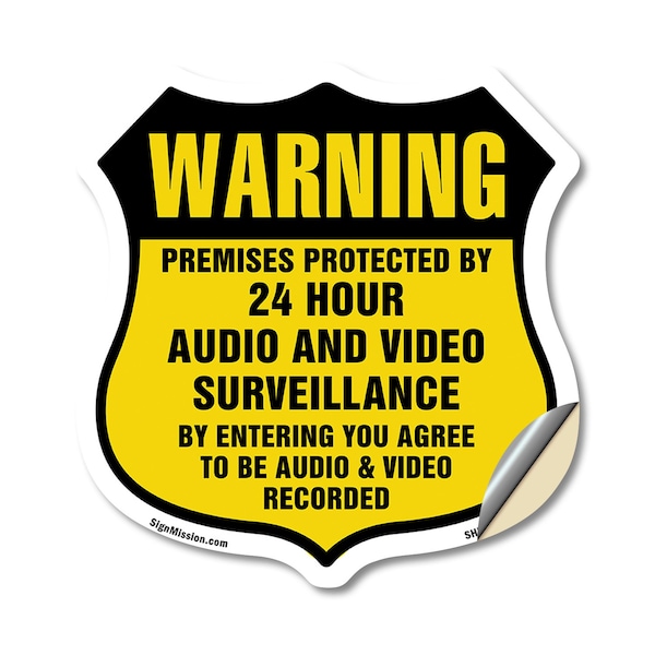 Signmission 24 Hour Surveillance Shield Sign Warning, 18 Inch X 18 Inch, Vinyl Decal SHI-D-18-354 - main