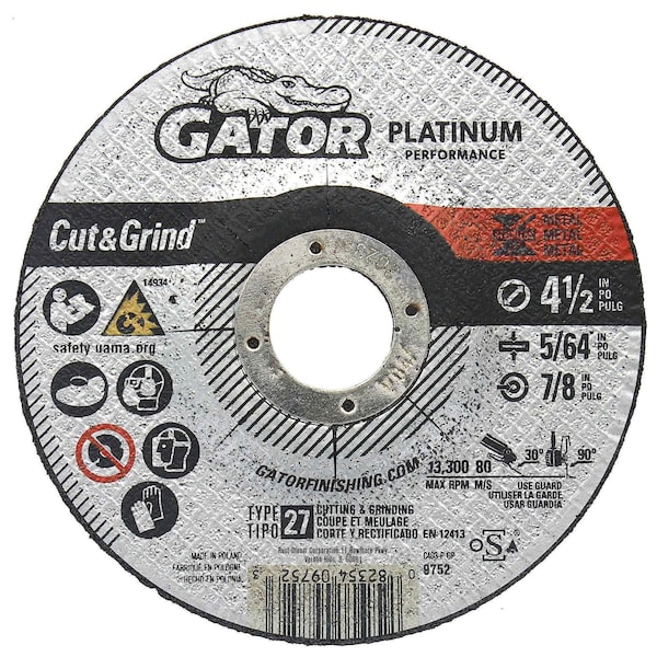 Gator Finishing Platinum 4-1/2 x 0.078 x 7/8 in. Metal Cut-Off Wheel, Type 27 9752 - main