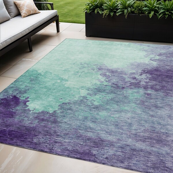 Homeroots 5' X 8' Blue And Purple Abstract Washable Indoor Outdoor Area Rug 604834 - main