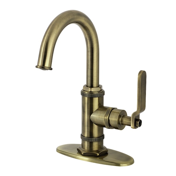 Kingston Brass One-Handle Single-Hole Bathroom Faucet with Deck Plate and Push Pop-Up Drain, Antique Brass KSD2213KL - main
