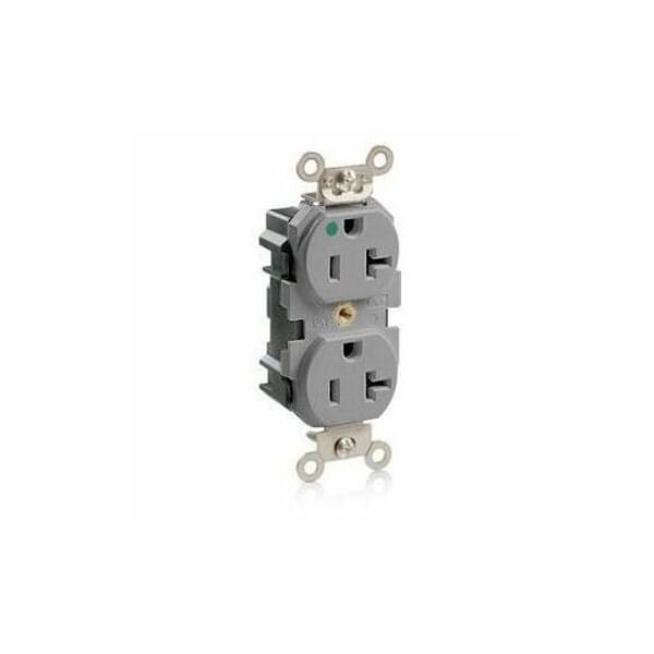 Leviton Lev-Lok Hospital Grade Tamper-Resistant Duplex Receptacle, 20 Amp, 125 Volt MT830-GY - main