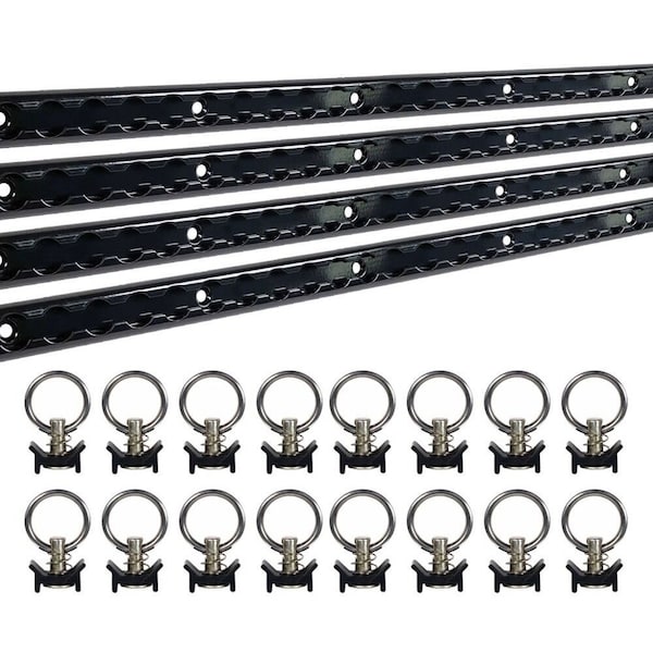 Mytee Products 8 ft L-Track Powder Coated (4) & Stud w/ Powder coated Ring (16) Tie Down System, 16PK LTK8-BLKx4-LTKS-BLKx16 - main