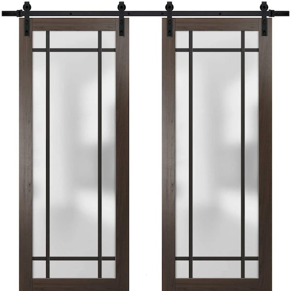 Sartodoors Sturdy Double Barn Door with Frosted Glass Planum 2112 64x96 (2* 32x96) Solid Core Modern Interior PLANUM2112DB-CA-64 x 96 (2* 32x96) - main
