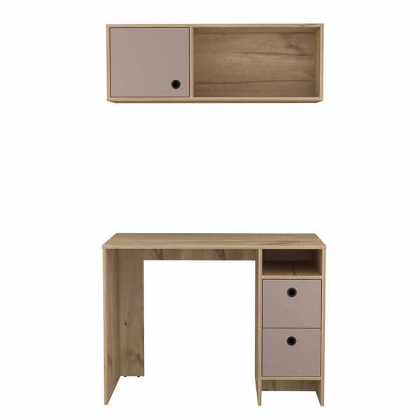 Homeroots 39" Taupe Computer Desk With Two Cabinets Two Drawers 403838 - main