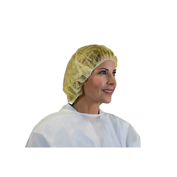 Keystone Safety Bouffant Cap, 21in, Yellow, PP, PK1000, Polypropylene, 21 in Dia., Yellow, M, 1000 PK 110NWI-10-21 YELLOW - main