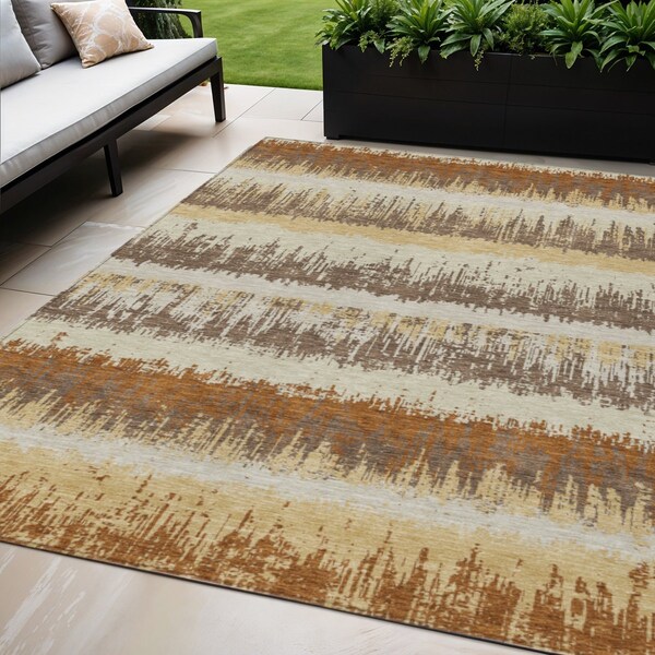 Homeroots 5' X 8' Brown Beige And Ivory Striped Washable Indoor Outdoor Area Rug 598365 - main