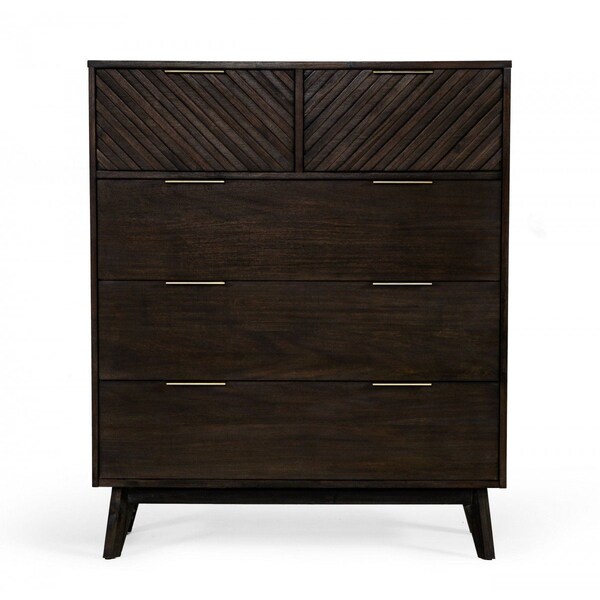 Homeroots 39" Dark Acacia Solid Wood Five Drawer Dresser 473077 - main