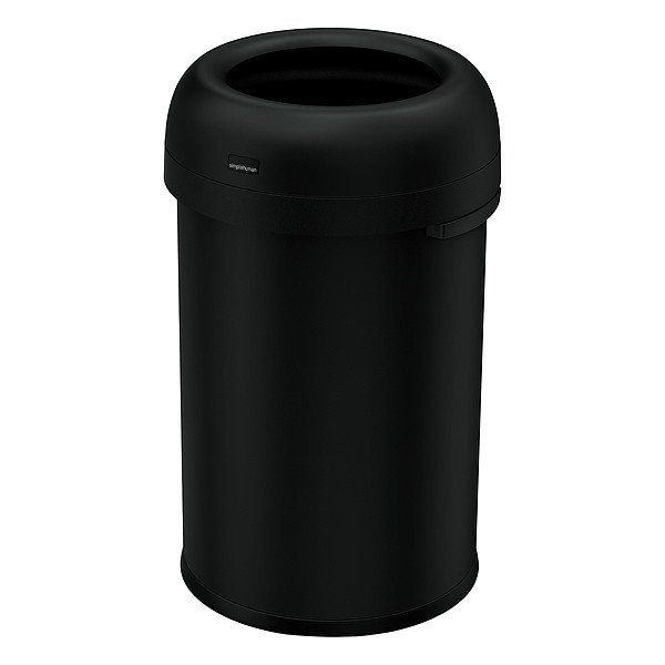 Simplehuman 30 gal Round Trash Can, Black, None, Steel, Not Applicable CW1493 - main