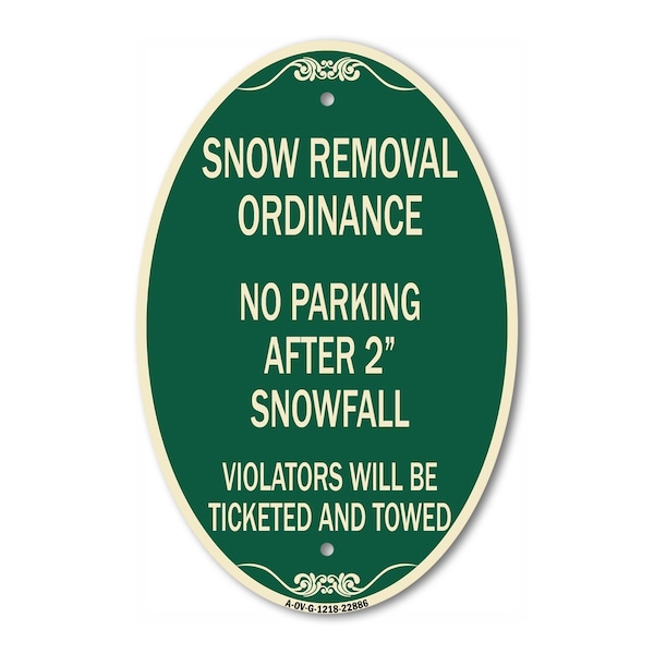 Signmission Snow Removal Ordinance - No Parking After 2 S, 12 In X 18 In Architectural, Heavy Gauge Aluminum A-OV-G-1218-22886 - main