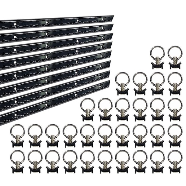 Mytee Products 6 Ft L-Track Black Powder Coated 8 and Stud with Black Powder Coated Ring 32 LTK6-BLKx8-LTKS-BLKx32 - main