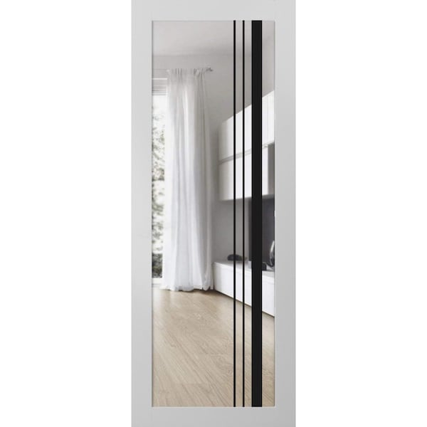 Sartodoors Slab Barn Door Panel Clear Glass, Lucia 2566 White Silk and Aluminum Strips, Sturdy Finished Doors LUCIA2566S-WS-32 x 96 - main