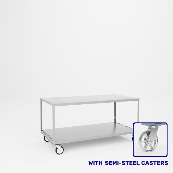 Pucel Two Shelf Mobile Table, 60 in W x 30 in H x 30 in D, Gray MT-3060-2S - main