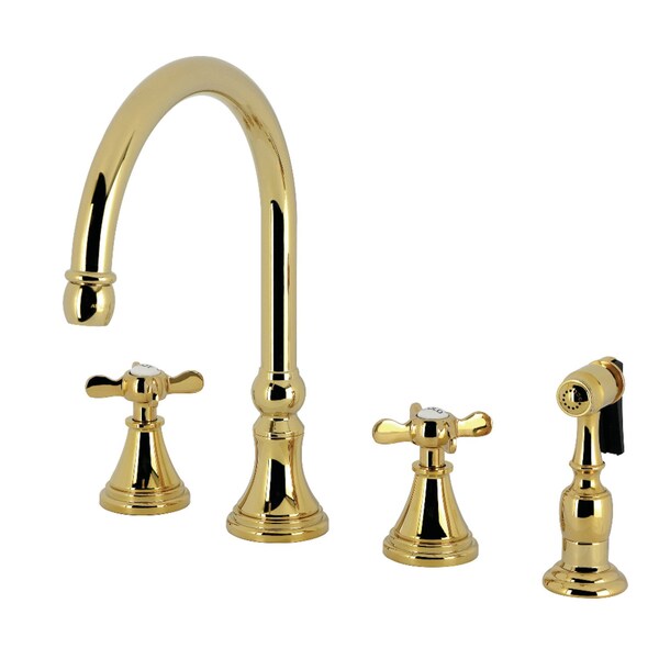 Kingston Brass Double-Handle Widespread Kitchen Faucet with Brass Sprayer, Polished Brass KS2792BEXBS - main