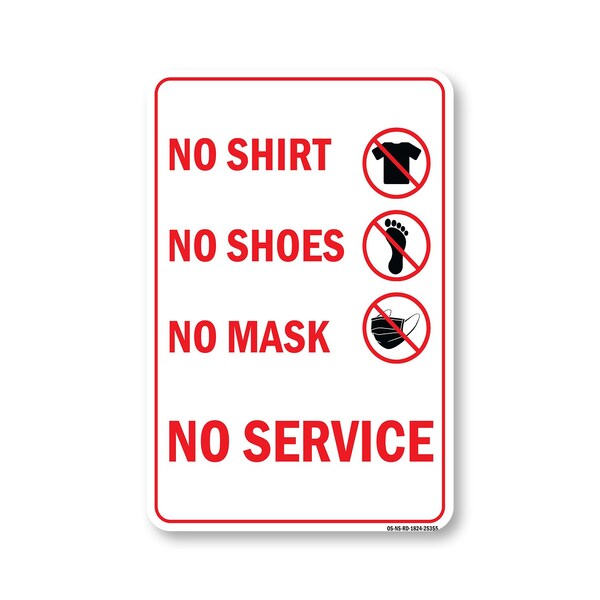 Signmission PSA No Shirt No Shoes No Mask No Service All Red 24in X 18in Wall Graphic, OS-NS-RD-1824-25355 OS-NS-RD-1824-25355 - main