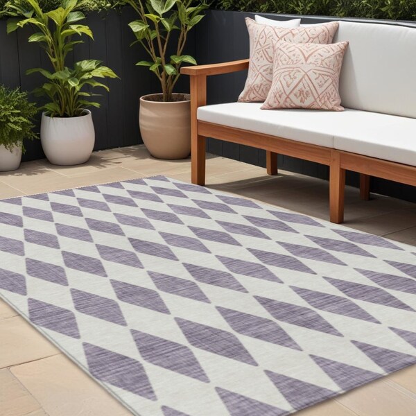 Homeroots 8' X 10' Purple And Lilac Geometric Washable Indoor Outdoor Area Rug 577100 - main