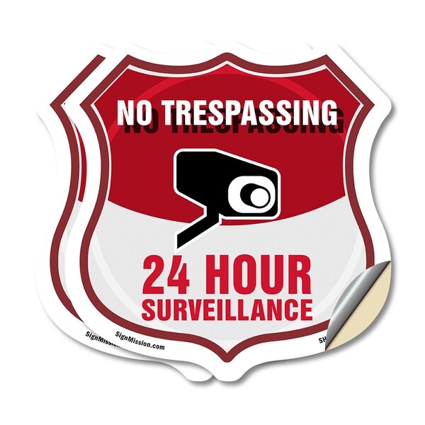 Signmission No Trespassing Shield Sign 24 Hour Surve, 4 inch X 4 inch, Vinyl Decal, 2PK SHI-D-2PACK-4-419 - main
