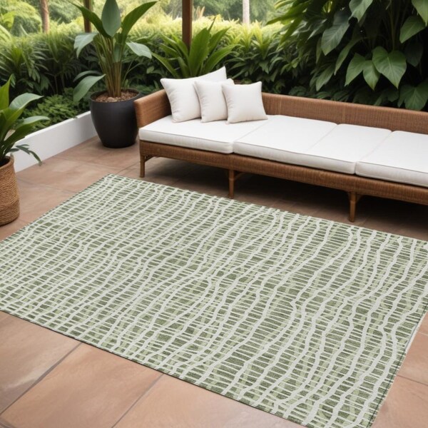 Homeroots 9' X 12' Green And Ivory Striped Washable Indoor Outdoor Area Rug 583424 - main