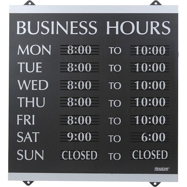 U.S. Stamp & Sign U.S. Stamp & Sign Business Hours Sign, 4247, W/176 3/4" Characters, 14" X 13", Black/Silver, 4247 4247 - main