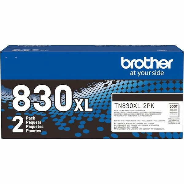 Brother High Yield Black Toner Cartridge, 2PK TN830XL2PK - main
