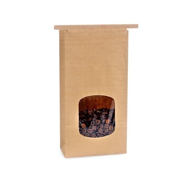 Nashville Wraps 500 PLA Lined 1 lb Window Kraft Coffee Bags 4-3/4x2-1/2x9-1/2, 500PK TN4PLA - main