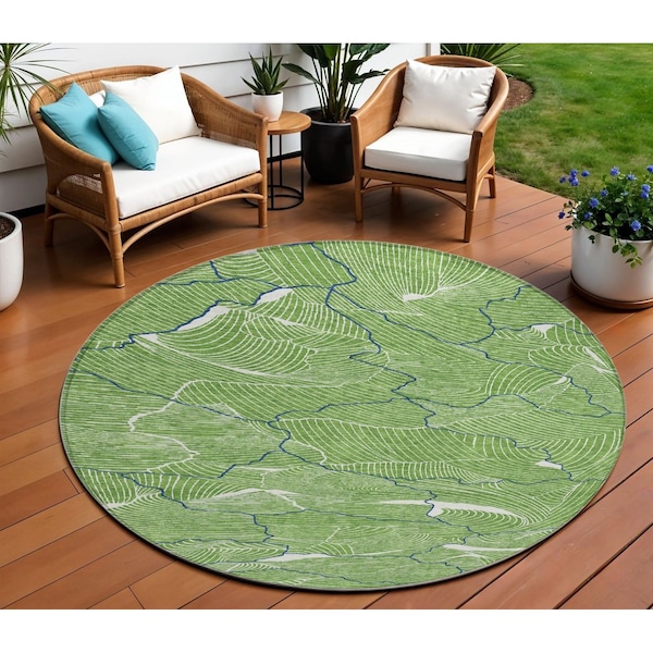 Homeroots 8' Green Blue And Ivory Round Abstract Washable Indoor Outdoor Area Rug 601052 - main