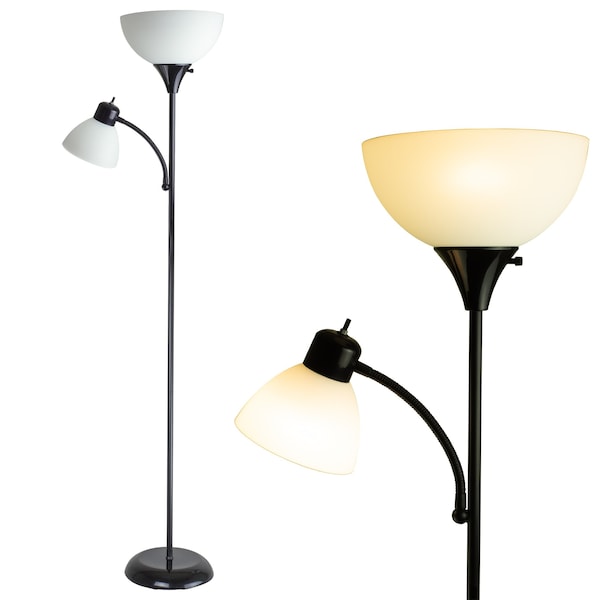 Newhouse Lighting 71in Torchiere William Standing Floor Lamp, Two-in-One Reading Light for Bedroom/Living Room, Black NHFL-WI-BK - main