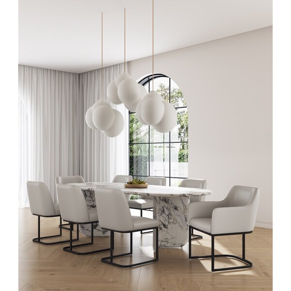 Manhattan Comfort Modern Serena Dining Set Upholstered in Leatherette with Steel Legs in Light Grey, 8PK 8-DC056-LG - main