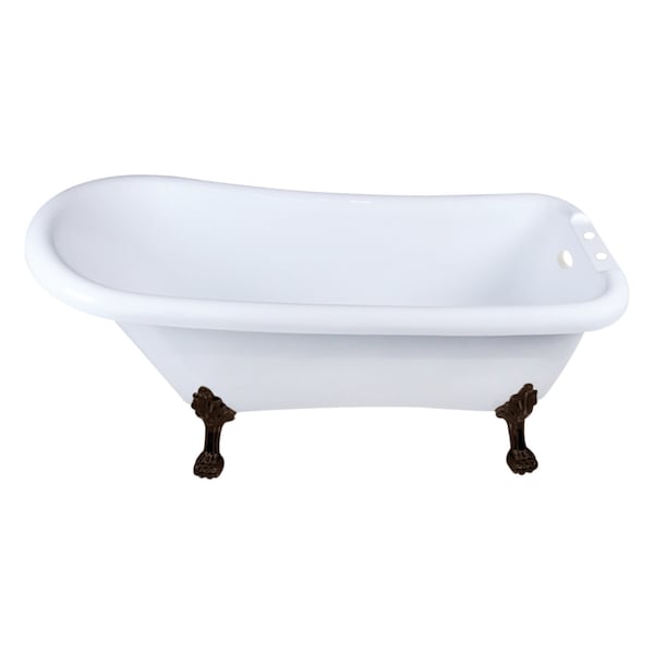 Kingston Brass 67-Inch Acrylic Classic Flat-Rim Single Slipper Clawfoot Tub, 7-Inch Faucet Drillings VT7DE672826WAC5 - main