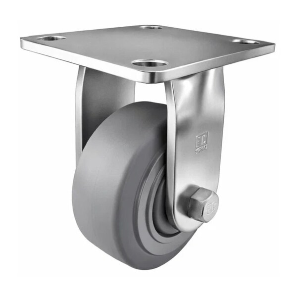 Hyw Products Heavy Duty Caster 4in x 2in Non-Marking Rubber Wheel Stainless Steel - Rigid (Flat) 40-40R-A1-INF(FLAT)(STS) - main