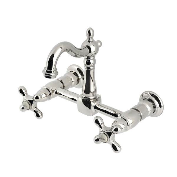 Kingston Brass Two-Handle Wall Mount Bridge Kitchen Faucet, Polished Nickel KS2446AX - main