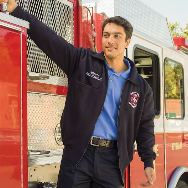 Game Workwear The Firefighters' Full-Zip Jobshirt, Navy, Size Medium 8075 - main