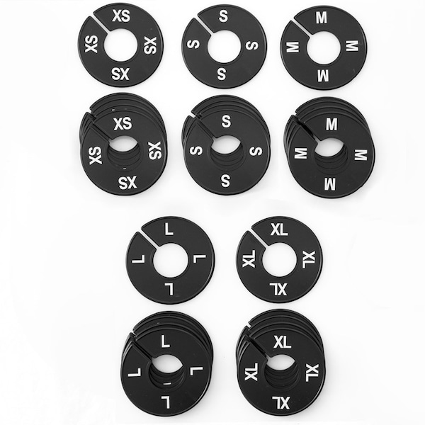 Nahanco Clothing Rack Size Dividers, Round Black, White Print; XS-XL Kit 5 Sizes, 5 pcs. each, 25PK CBWKIT2 - main