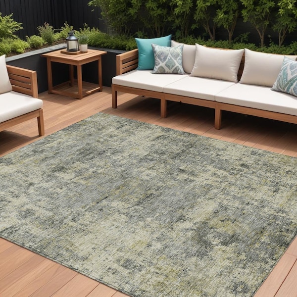 Homeroots 8' X 10' Pewter And Beige Abstract Washable Indoor Outdoor Area Rug 630534 - main