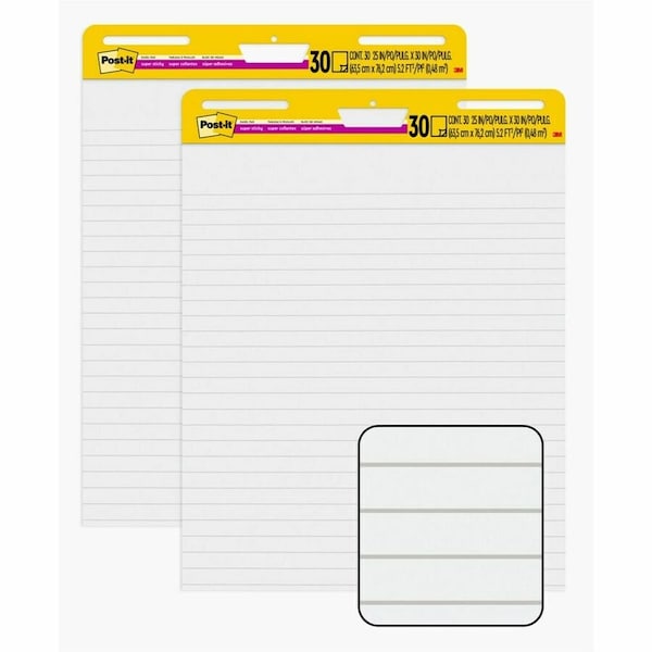 Post-It SELF-STICK EASEL PADS, RULED 1 1/2in, 25 X 30, WHITE, 2PK 561WLVAD2PK - main