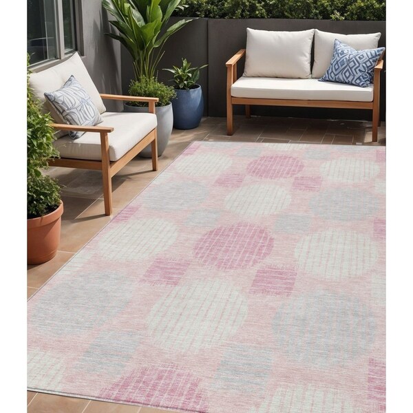 Homeroots 5' X 8' Pink Gray And Ivory Geometric Washable Indoor Outdoor Area Rug 593613 - main