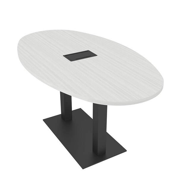 Skutchi Designs Boval Conference Table With Power, 36 in W, 60 in L, White HAR-BOVL-36X60-DOU.BK-WA7976-EBLK - main